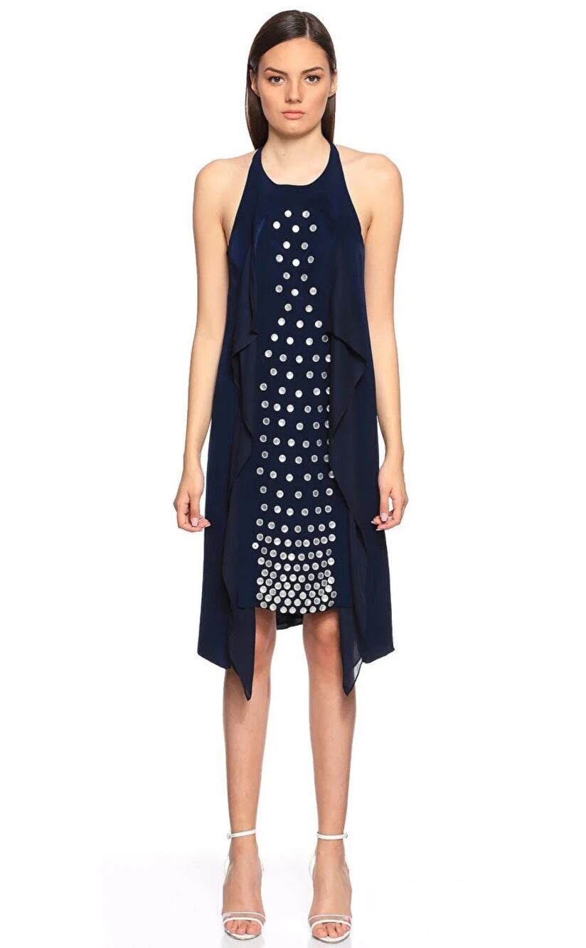 Diane von Furstenberg Taja Pearl Snap Dress Navy Size‎ 4 NWT Sleeveless Cocktail